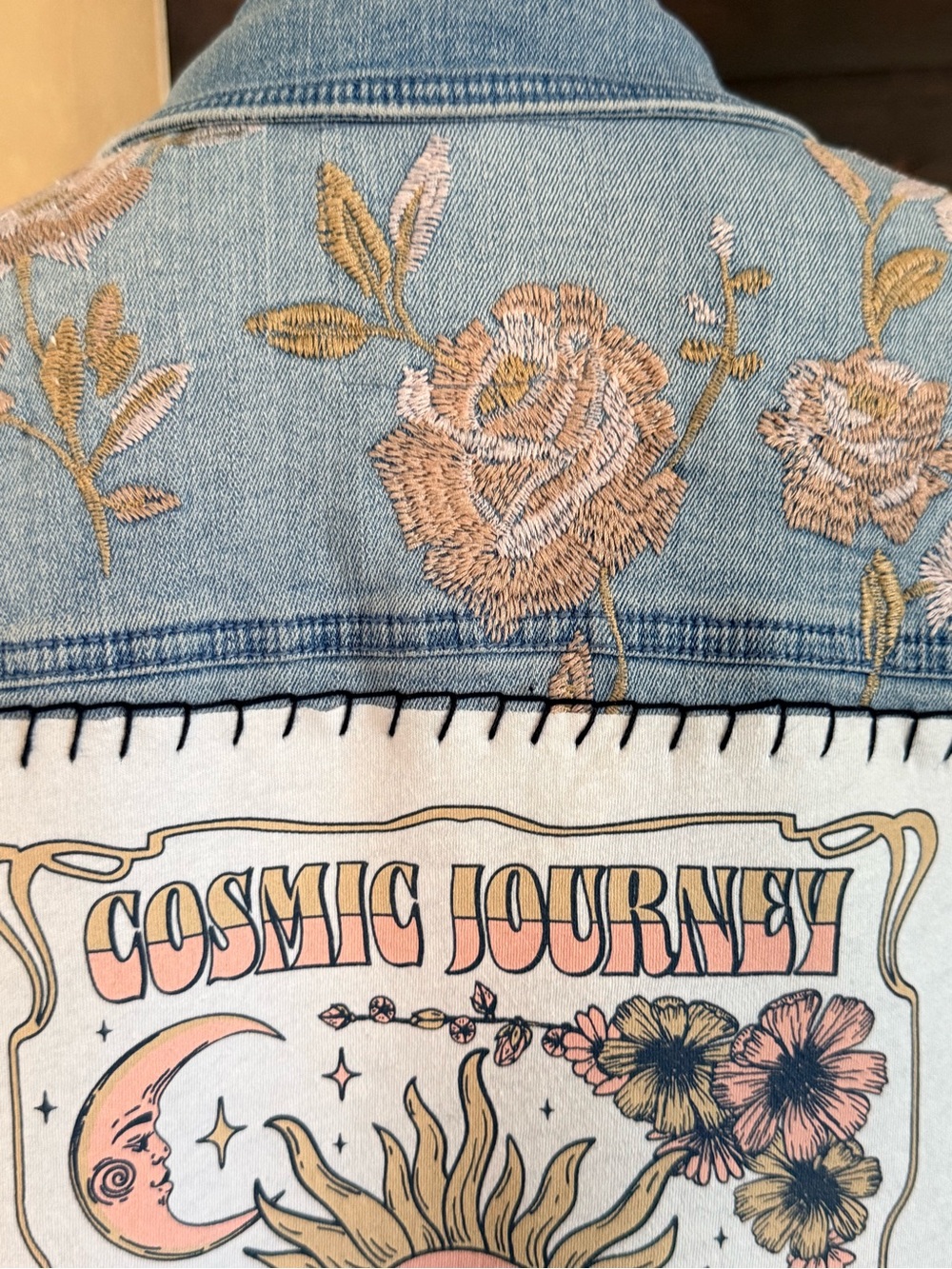 Upcycled Cosmic Journey Distressed Denim Size XXL - Picture 5 of 7
